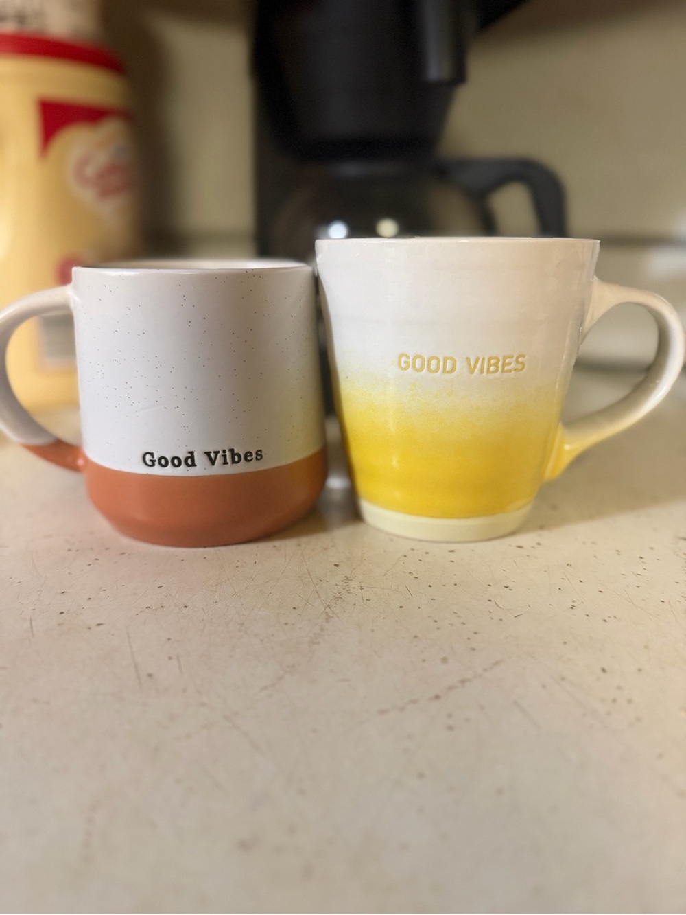 Pfaltzgraff Good Vibes Ceramic Mug Set- Yellow and Terracotta